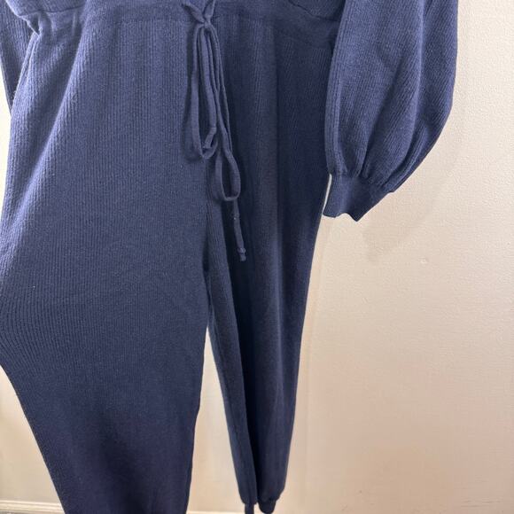 ZARA Navy Blue Jumpsuit Ribbed Knit Wrap V-Neck Casual Drop Shoulder M Medium - Picture 4 of 9